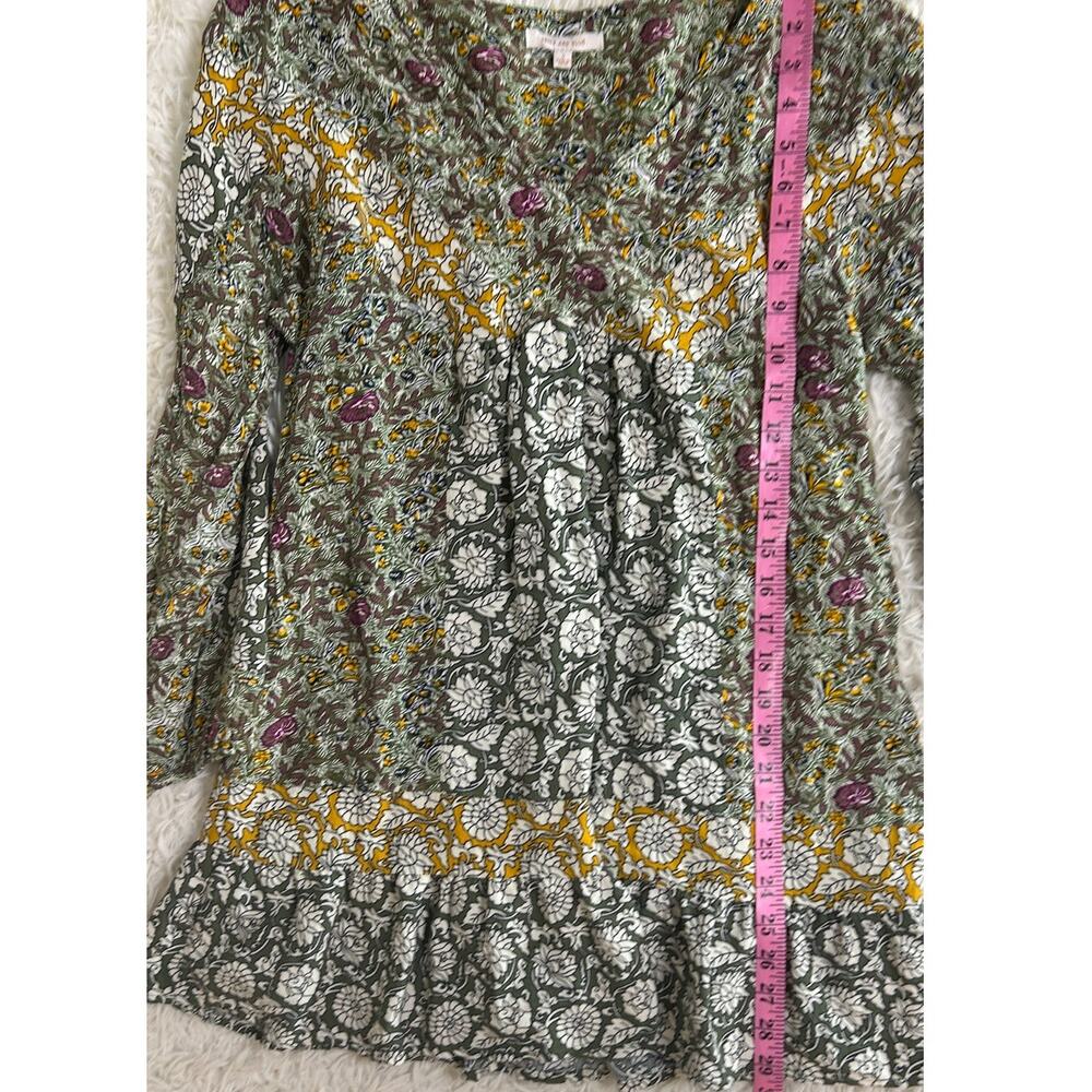 Skies Are Blue Women's Size S Green Floral Peasant Boho Tunic Blouse Dress #0497 - Picture 9 of 11